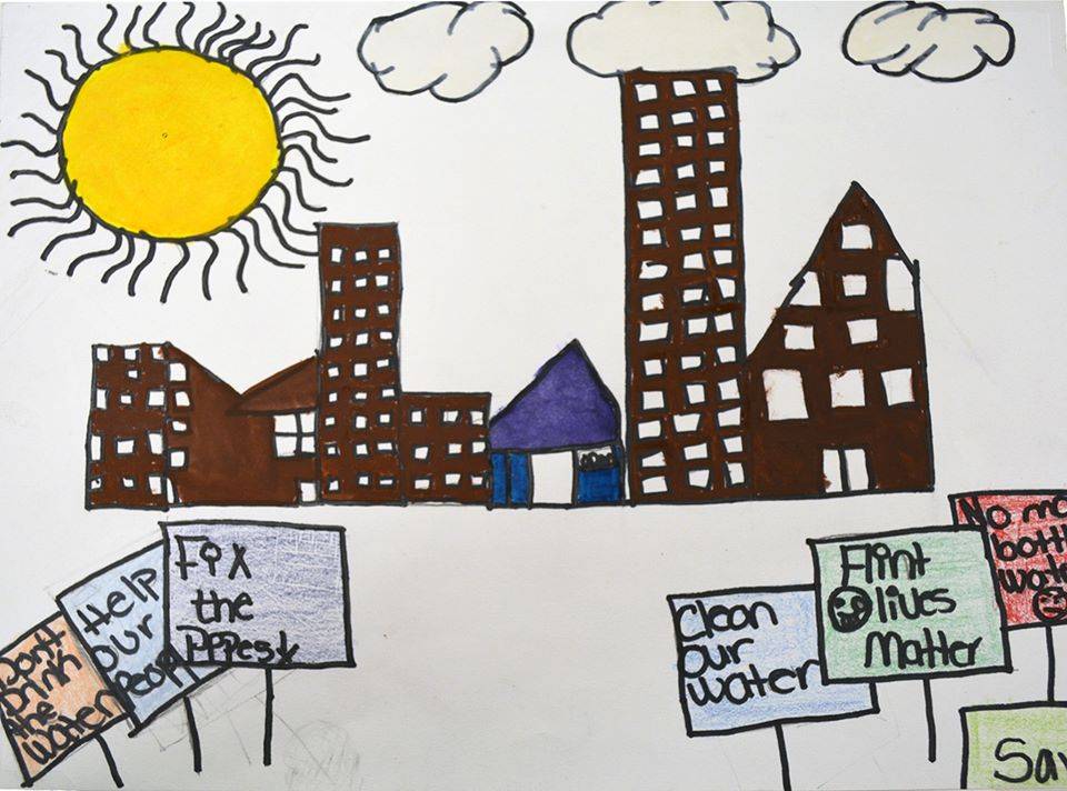Drawing created by 8th grader, Zeporah B., at Linden Charter School in Flint, Michigan in response to the Flint water crisis.